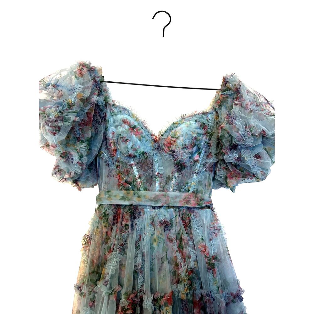Sherri Hill Light Blue Tulle Floral Printed Prom/Pageant Dress - Picture 9 of 11